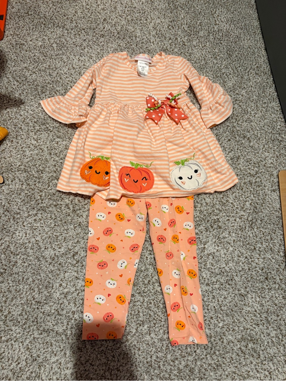 Peach Striped Pumpkin Set - 4T